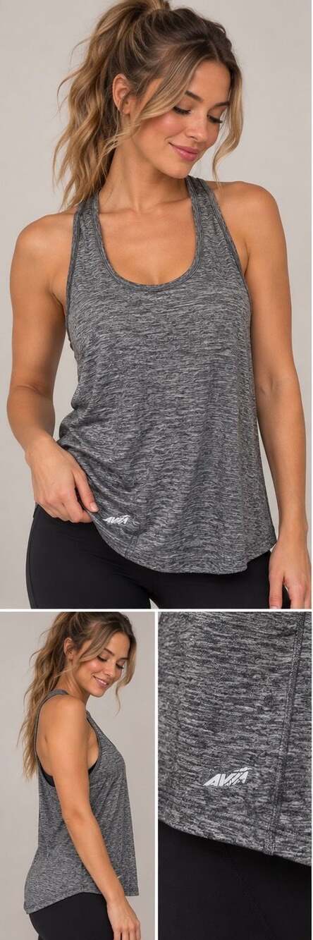 Avia Women's Space Dye Tech Stretch Racerback Tank Top Grey XXL